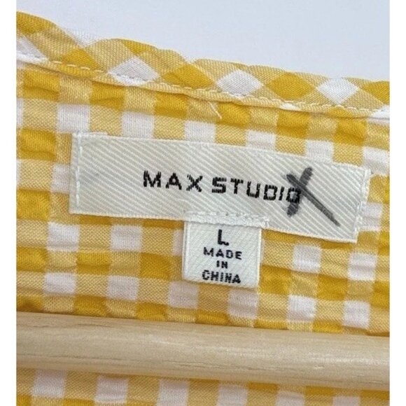 Max Studio Yellow Check Wrap Blouse Sz L Boho Cottage Prairie Preppy Western - Picture 4 of 9